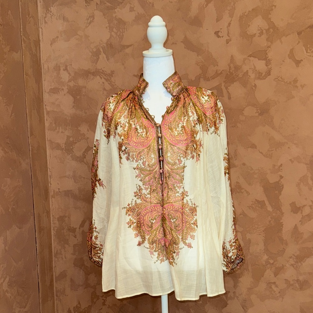 Zimmermann Floral Paisley Top in Pink and Green